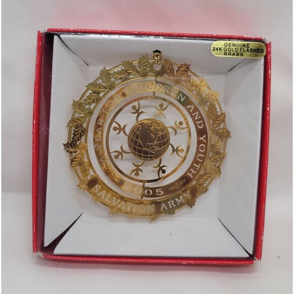 2005 Salvation Army Ornament 24K Gold Flashed Brass Christmas Decoration New In - Picture 1 of 4